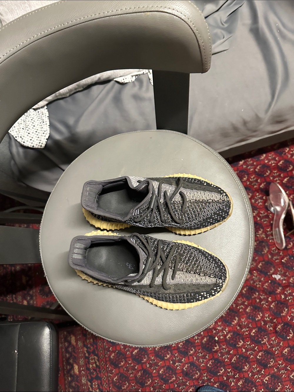Yeezy Black Knit Athletic Shoes with Yellow Sole